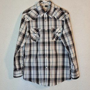 Coastal Snap Shirt Men's Medium Long Sleeve White Gray Blue Plaid White Snaps